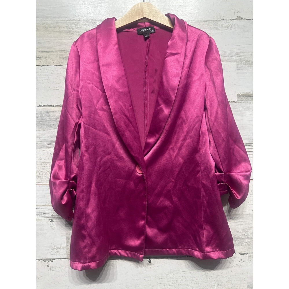 Originality‎ Satin Blazer Girls Large Magenta Ruched Sleeve EUC